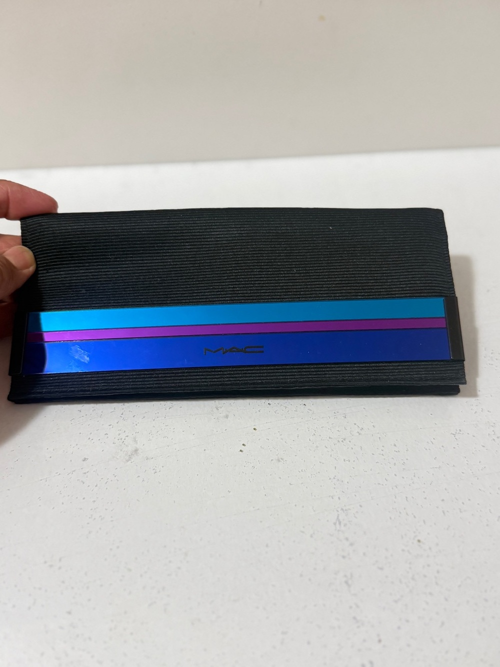 MAC Cosmetics Black Card Holder with Iridescent Blue and Purple Stripe